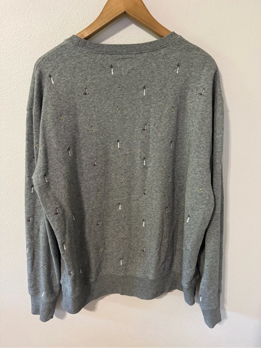 J Crew Embroidered Lighthouse Crewneck Sweatshirt Heather Gray Vintage Fleece-L